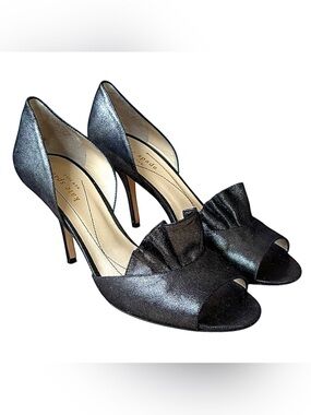 KATE SPADE Gunmetal Nubuck Heels w/ Ruffle